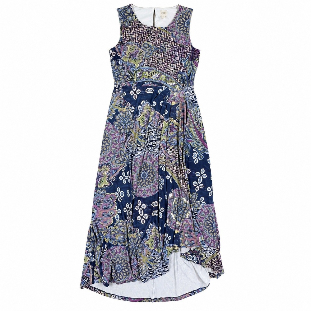 Chico's Women's Dress Paisley High Low Sleeveless Mixed Print Blue Purple Size 1